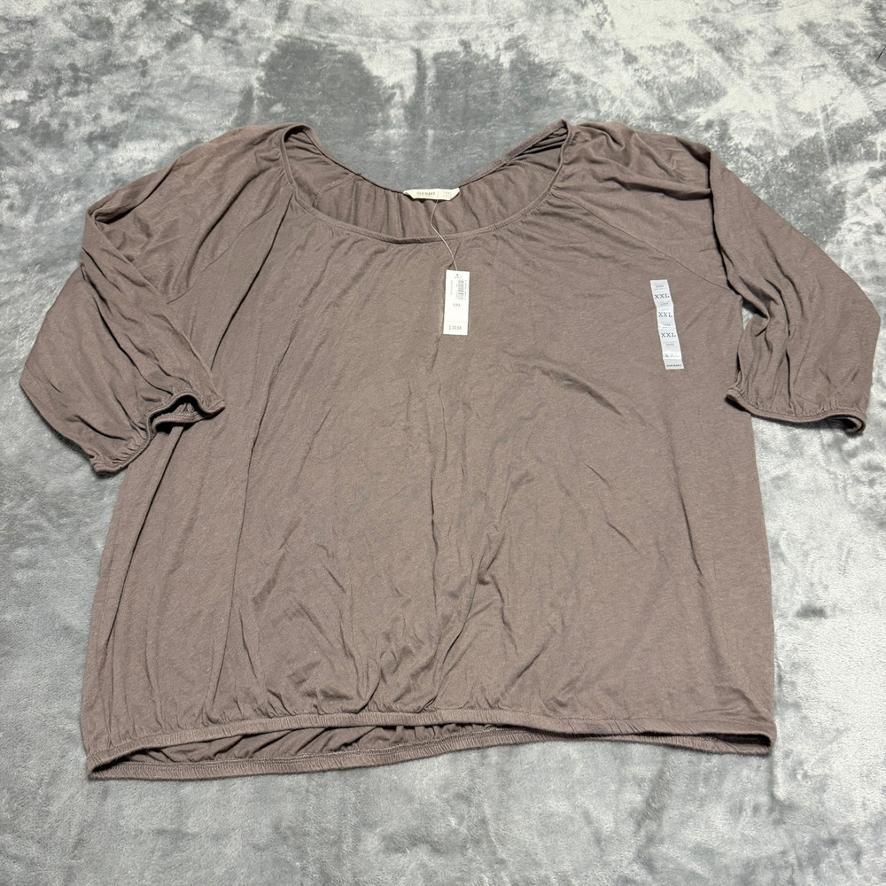 Old Navy Women XXL Taupe Brown Scoop Neck Elastic Hem 3/4 Sleeve Blouse NWT